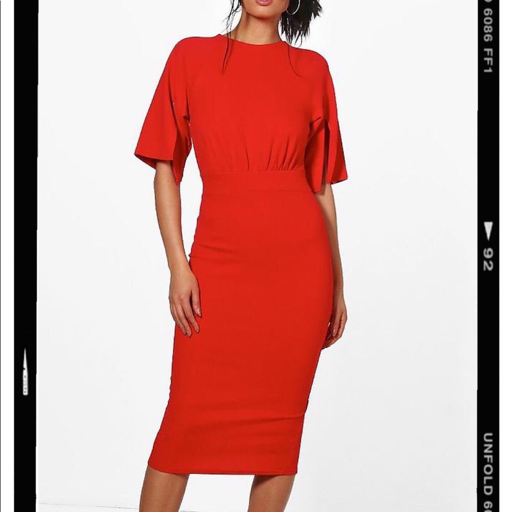 Split Sleeve Detail Wiggle Midi Dress